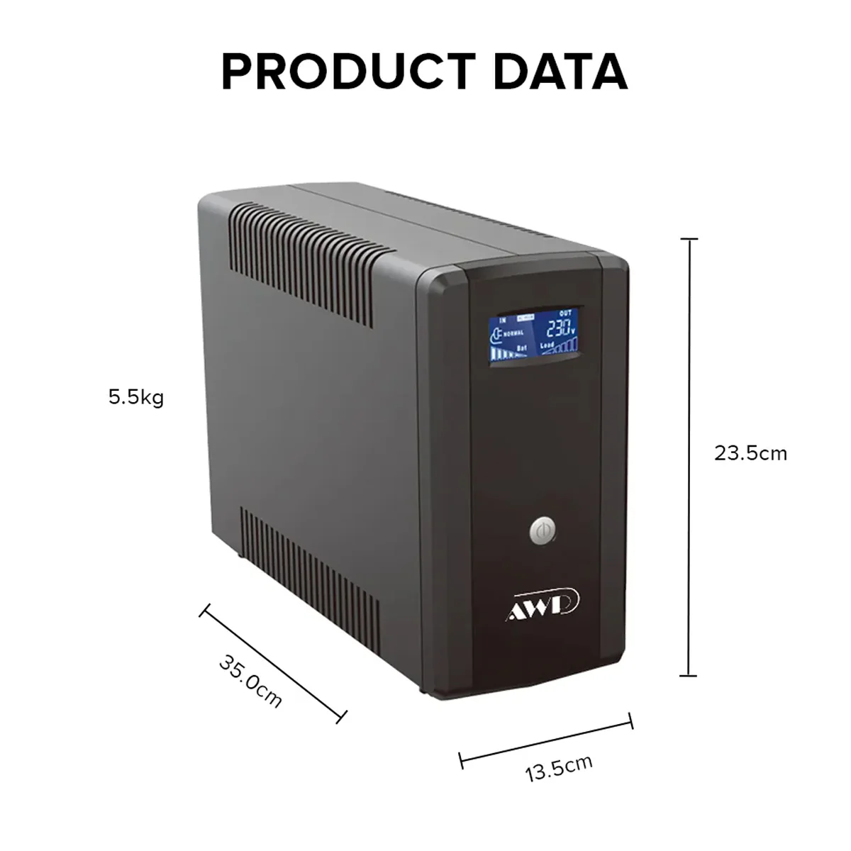 AWP Aide 400-1000VA Single Phase 600W UPS with AVR Uninterruptible Power Supply image 2